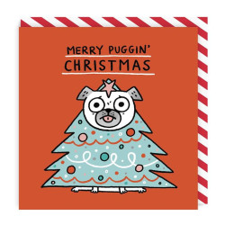 Merry Puggin Christmas Tree Square Christmas Card