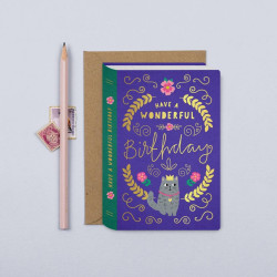 Cat Book Cover Birthday Card Luxury Gold Foil Card